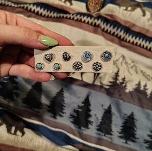 Silver and Turquoise Stud Earring Set